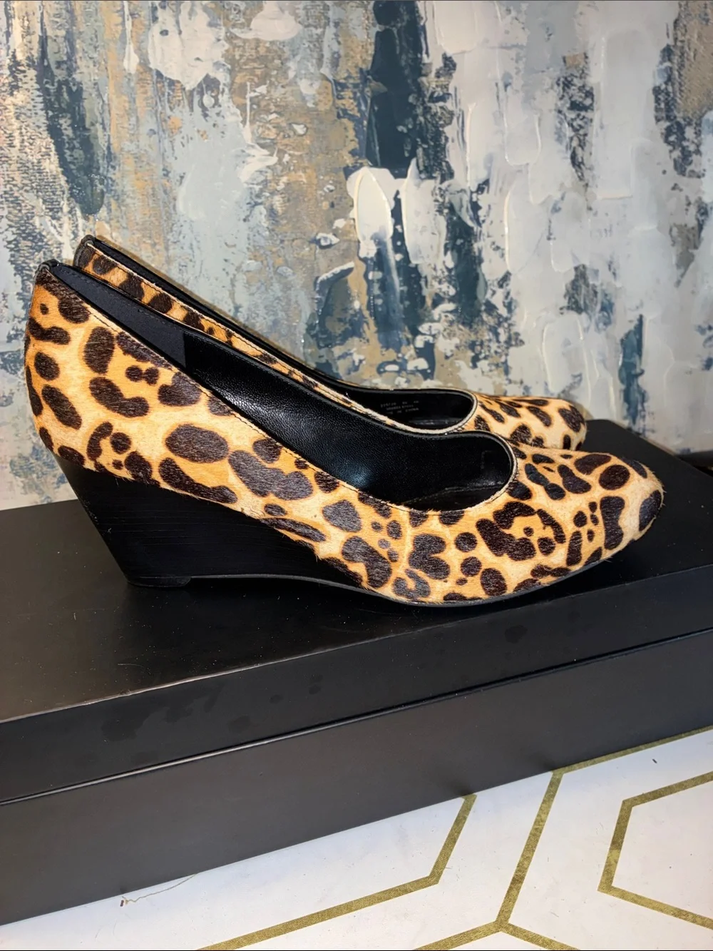 NWOT ECCO Leopard Print Wedge Pumps - Calf-hair Size10